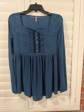 Free People Indigo Lace-Up Peplum Tunic